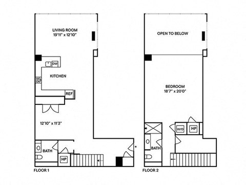 Floor plan for 1 bed, 1.5 baths, 1867 sqft